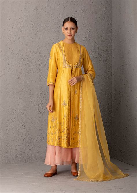 Mustard Chanderi tunic set (YMN-15) – Anju Modi