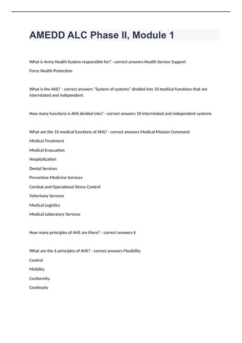 AMEDD ALC Phase II, Module 1 fully solved rated A+ - Army health system - Stuvia US