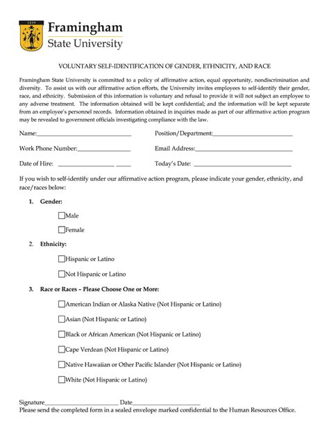 2011-2026 Form Framingham State University Voluntary Self ...