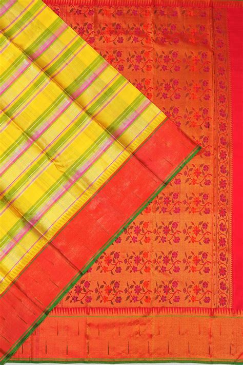 Vintage Kanchipuram Silk Tissue Checks Yellow Saree | Kankatala