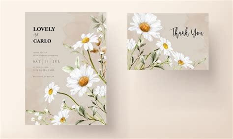 Elegant daisy flower wedding invitation card template | Free Vector