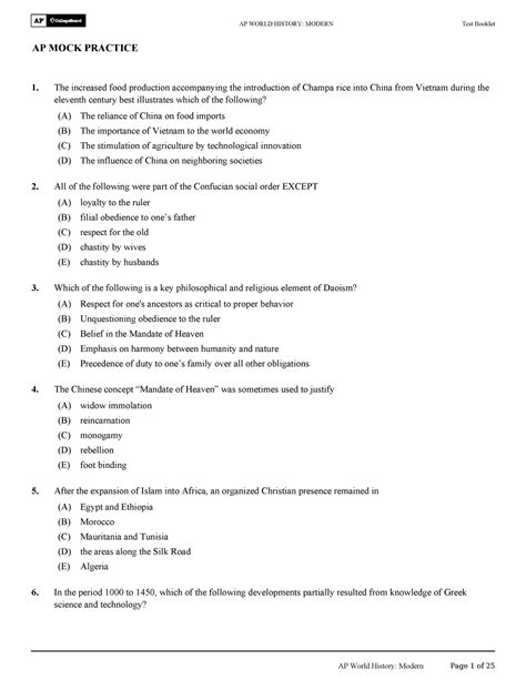 Ap world mock Practice Questions Unit 1-Unit 5 - The increased food ...