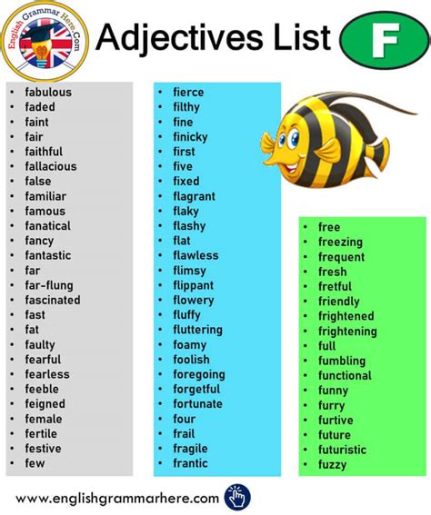 Adjectives That Start With F, Adjectives List - English Grammar Here