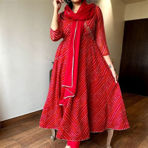 Anarkali Kurta Set With Angrakha Style For Women(Red) – Jaipur Cotton Kurti