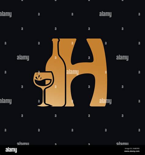 Letter H Logo With Wine Bottle Design Vector Illustration On Black ...