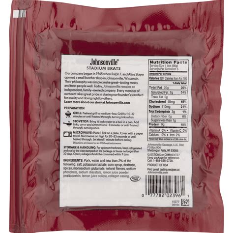 Johnsonville Stadium Brat Nutrition | Besto Blog