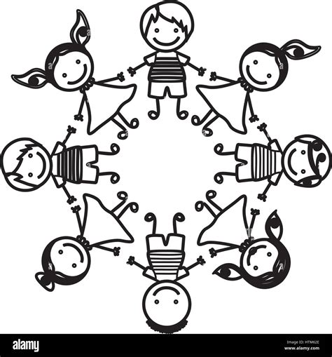 silhouette group cartoon children holding hands Stock Vector Image & Art - Alamy