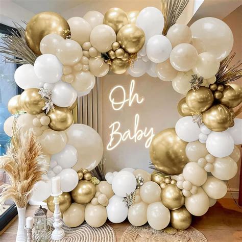 Sand White Gold Balloon Arch Kit, White Beige Chrome Gold Balloons ...