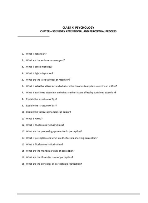 CBSE Class 11 Psychology Sensory Attentional and Perceptual Process ...
