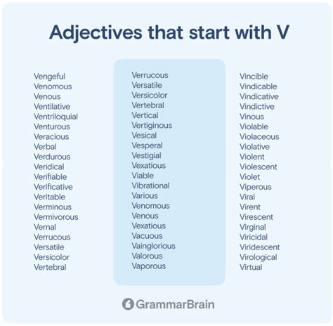 Big List of Adjectives That Start With V (Positive, Negative ...