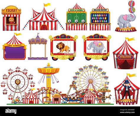 Vibrant circus scene with tents, animals, and games Stock Vector Image ...