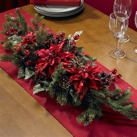 Poinsettia & Berry Centerpiece | Christmas table decorations, Christmas ...