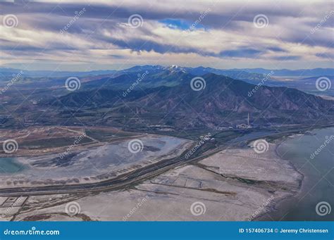 Great Salt Lake Utah Aerial View from Airplane Looking Toward Oquirrh ...