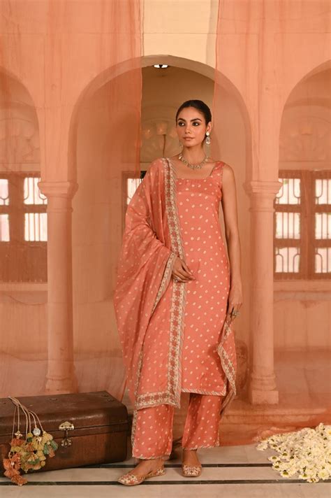Buy - Chandrika orange kurta set | Elan Store