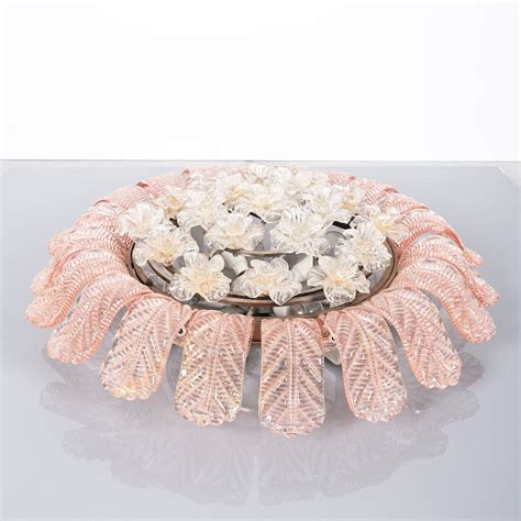 Barovier & Toso Glass Brass Flower Flush Mount Marked, Murano Italy ...
