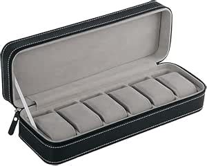 Shrevi Pu Leather 6 Slot Watch Box Portable Travel Zipper Case ...