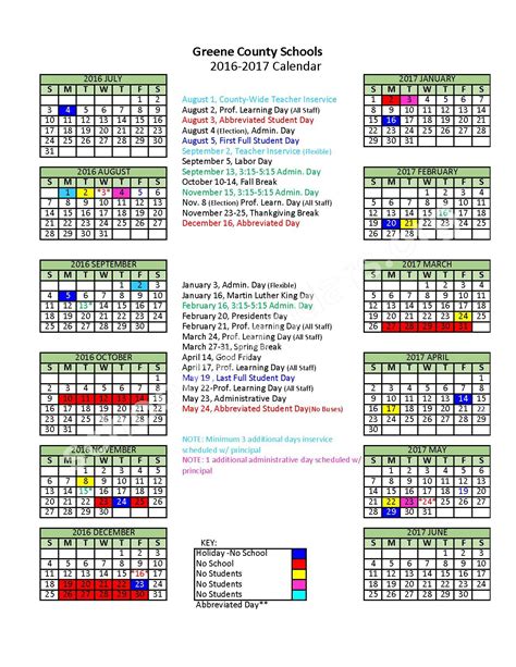 2016 - 2017 Academic Calendar | Greene County Schools - Greeneville, TN