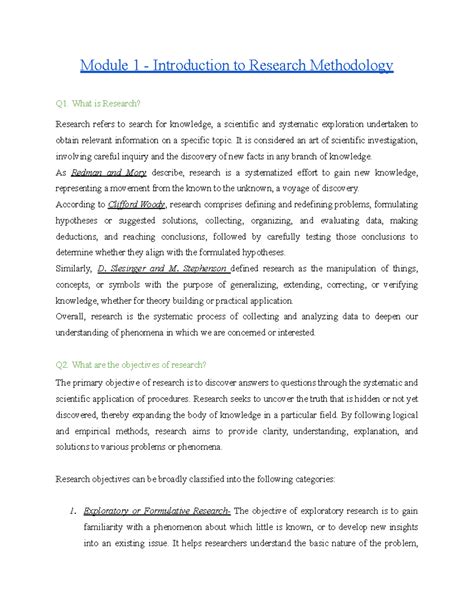 RM Module 1: Introduction to Research Methodology Notes - Studocu