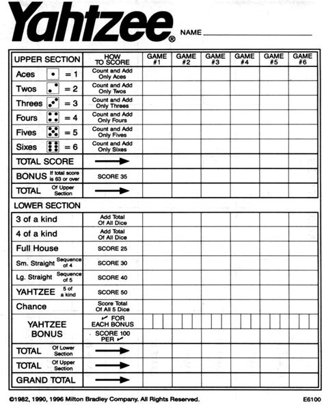 Printable Yahtzee Score Sheets Free