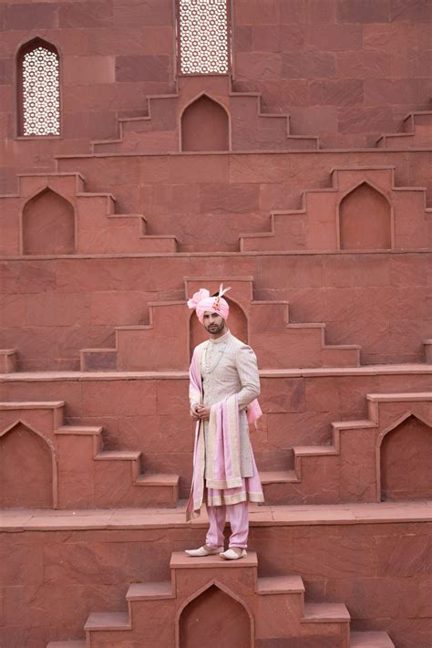 Light Pink Lakhnavi Hand Embroidered Sherwani with Soft Silk Anarkali ...