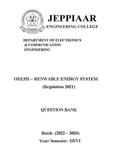 OEE351 Renewable Energy Systems Question Bank (2022-2026) - Studocu