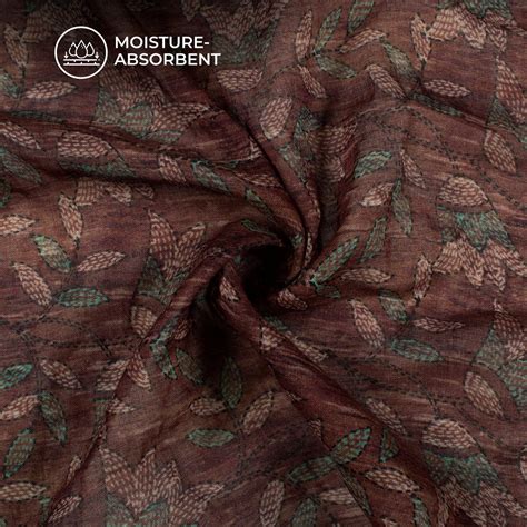 Pecan Brown And Green Floral Digital Print Pure Cotton Mulmul Fabric ...