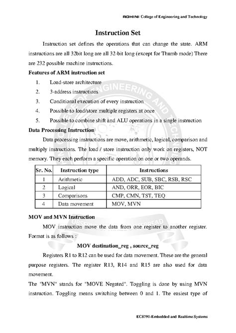ARM Instruction Set Overview - Rohini 52944991588 - Studocu