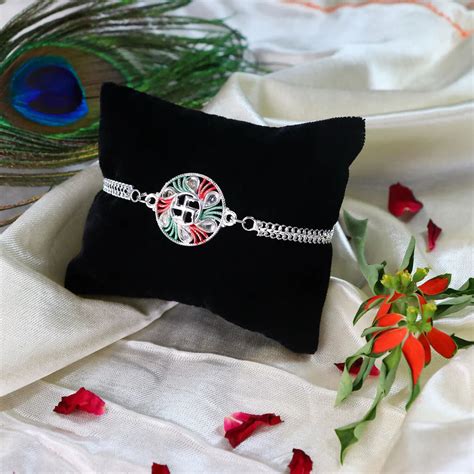 Swastik Design Rakhi With Tricolor Enamel And Silver Metal Chain ...