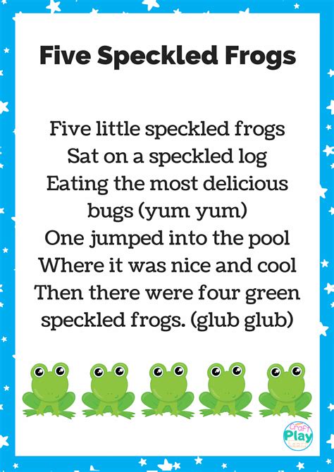 Five Speckled Frogs Activities and Printable Lyrics | Classroom songs ...