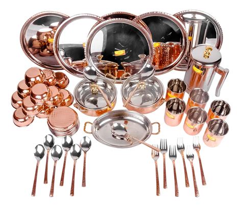 SHIV SHAKTI ARTS Stainless Steel Copper Solid Dinner Thali Set, 49 ...
