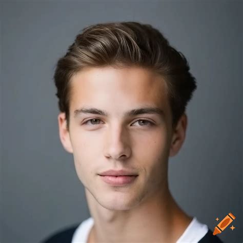 Close-up portrait of a handsome young french man with brown hair and ...