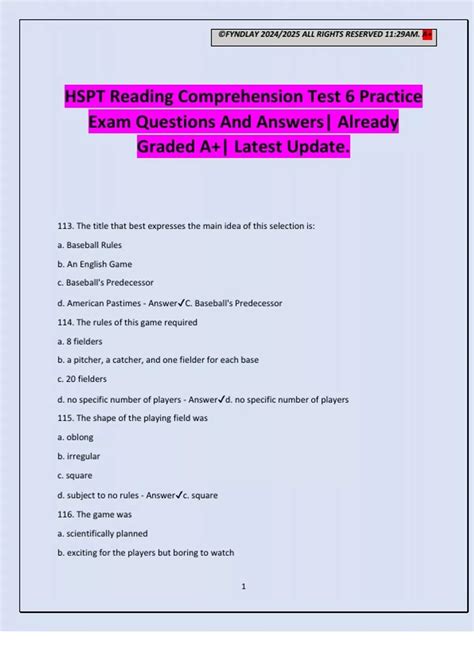 HSPT Reading Comprehension Test 6 Practice Exam Questions And Answers ...
