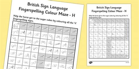 British Sign Language Fingerspelling Colour Maze H