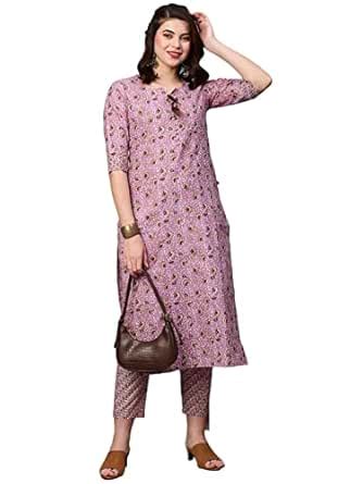 Buy GoSriKi Women's Cotton Blend Traditional Straight Printed Kurta and ...