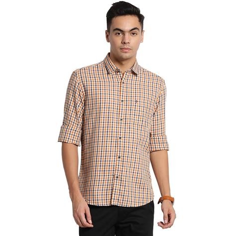 Indian Terrain Mens Checkered Yellow Long Sleeve Casual Shirt : Amazon ...