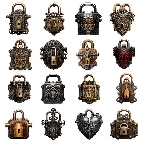 Vintage Lock Clipart Gothic Locks Clip Art Retro Lock - Etsy