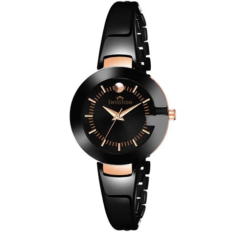 SWISSTONE Analog Women's Stainless Steel Watch (Black Dial Black ...