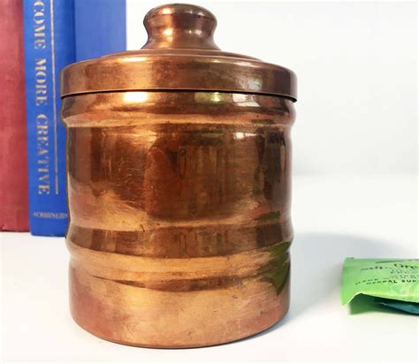Vintage Copper and Brass Tea Canister - Lettered Copper Container with ...