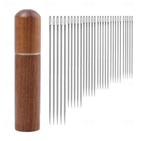30 Pcs Self Threading Sewing Needles with Wood Case 6 Sizes of ...