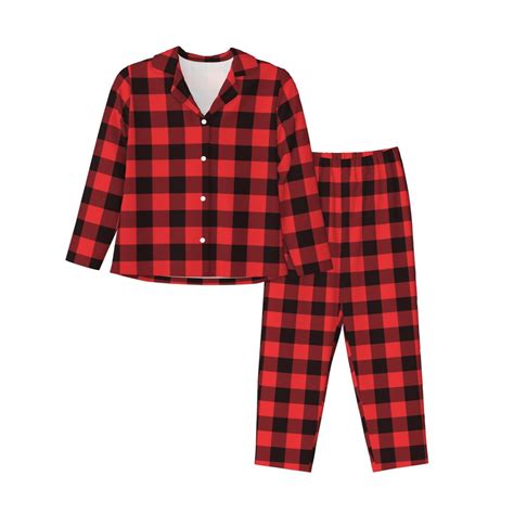 2 Piece Womens Pajama Sets - Buffalo Plaid Red Black Soft Sleepwear ...