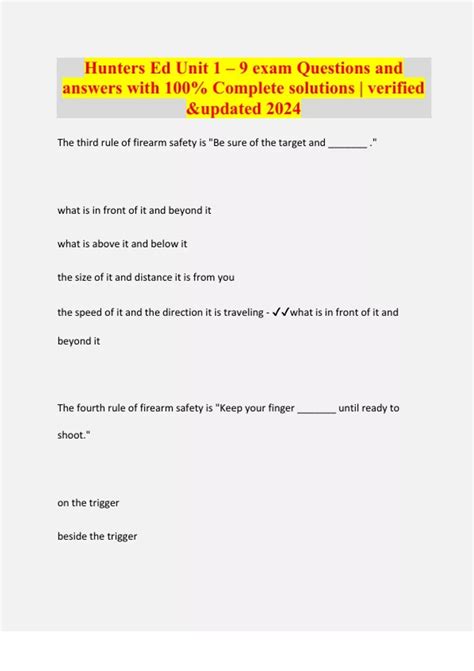 Hunters Ed Unit 1 - 9 exam Questions and answers with 100% Complete ...