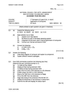 SUBJECT:Application of Computers Doc Template | pdfFiller
