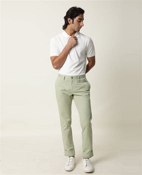 Rare Rabbit Men's Clovey Green Cotton Plain Slim Fit Trouser