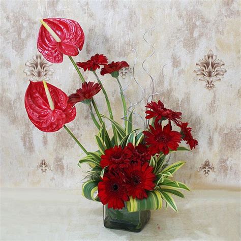 Send Red Gerberas N Anthurium Flower Arrangement Online - GAL22-108663 ...