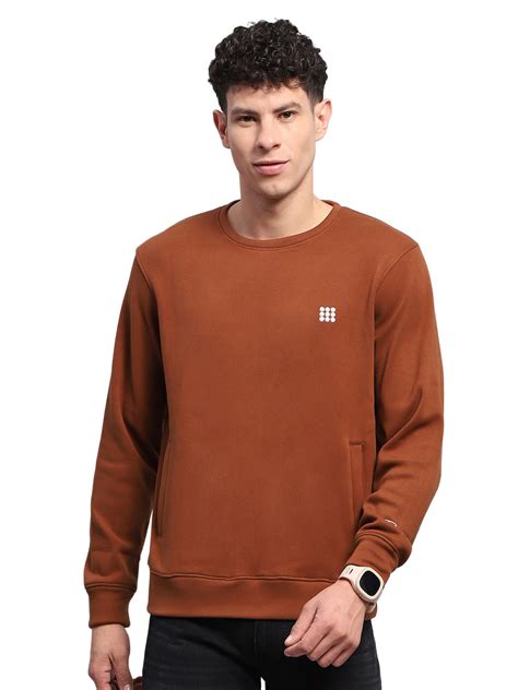 Buy Men Rust Solid Round Neck Full Sleeve Sweatshirt Online in India ...