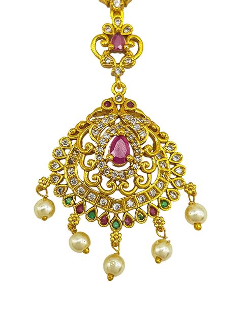Buy GRIIHAM Gold Plated Antique Short Maang Tikka Online
