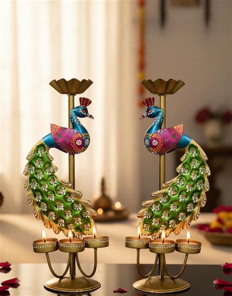 Buy Gunendra Handicrafts Elegant Metal Peacock Candle Holder -for Home ...