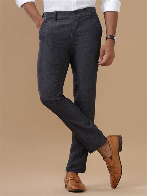 Men Pure Linen DarkGrey Pant with Trim Fit PL12