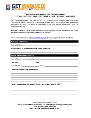 Fillable Online fullerton titans leaving their footprint form Fax Email ...