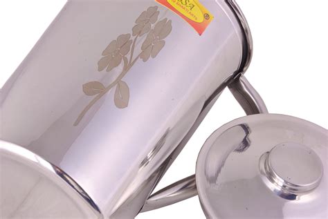 100% Pure Stainless Steel Water Jug with Lid Laser Flower Design Volum ...